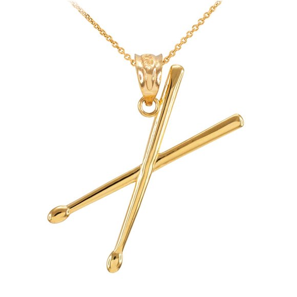 Solid 14K Gold 3D Drum Sticks Music Pendant Charm- Yellow,...
